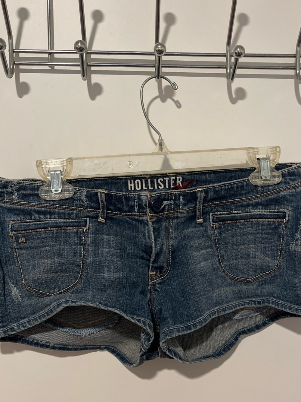 Y2K Hollister Blue Distressed Pockets Denim Jean Mini Shorts Beach Pool Festival